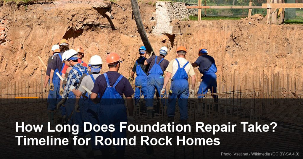 Crew pouring concrete into a reinforced foundation — Round Rock, TX foundation repair