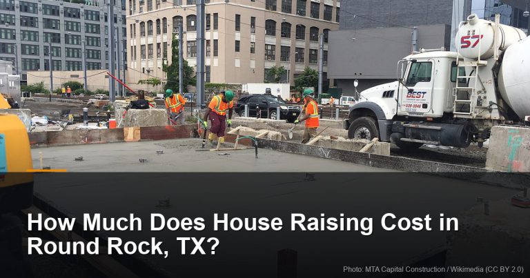 Poured concrete slab foundation with a repair crew — Round Rock, TX foundation repair