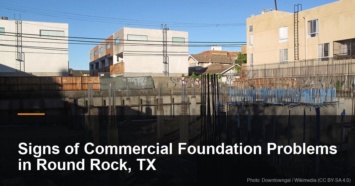 Signs of Commercial Foundation Problems in Round Rock, TX 1 Large excavated building foundation with retaining walls and rebar