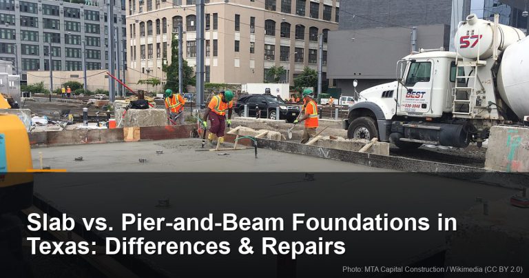 Foundation Repair Blog 10 Poured concrete slab foundation with a repair crew — Round Rock, TX foundation repair